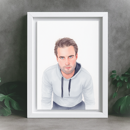 Custom Watercolor Portraits of People White Canvas Photo Frame